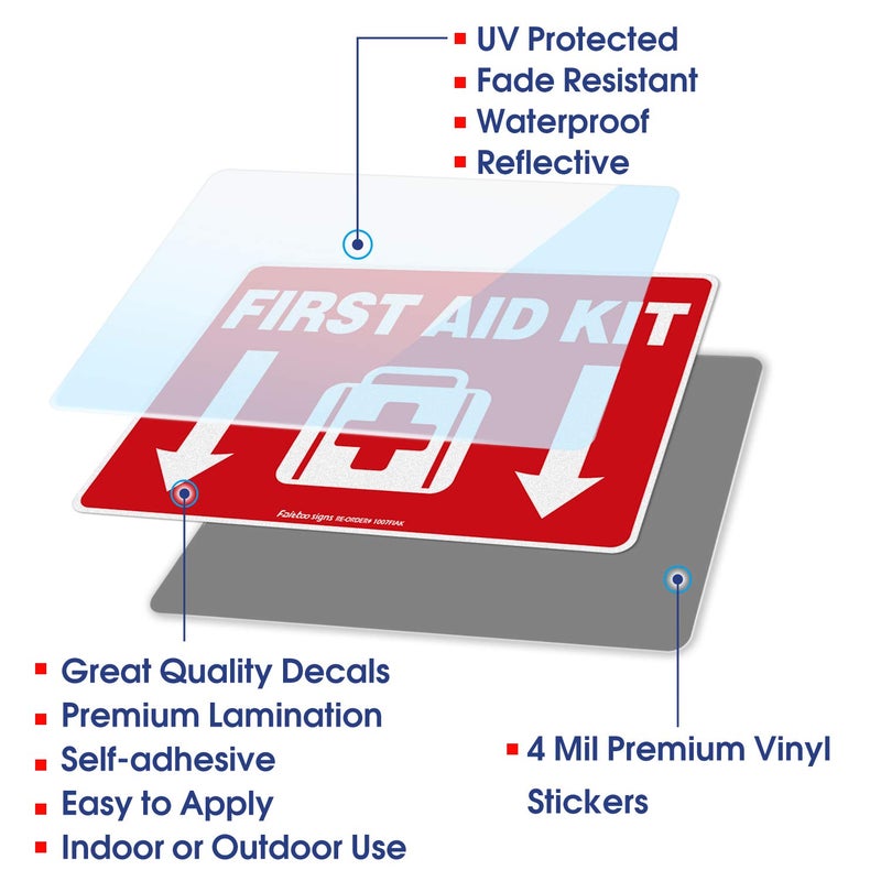 Faittoo First Aid Kit Sticker, First Aid Kit Sticker Decal for Home, Schools and Business, 2 Pack, 10 x 7 inch Self-Adhesive Vinyl Decal Stickers, Reflective, UV Protected, Waterproof - Image 3